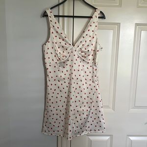 strawberry satin slip dress, M